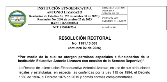 RESOLUCIÓN RECTORALNo. 1151.13.005(octubre 02 de 2025)